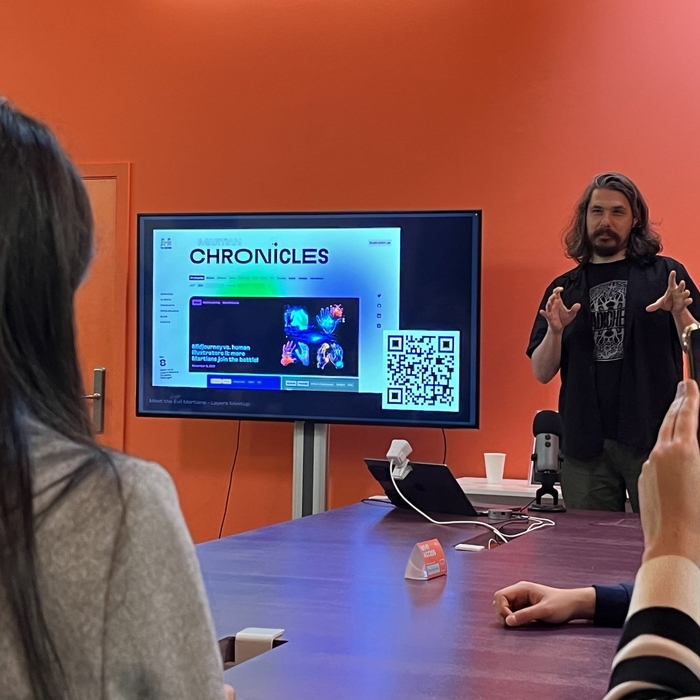 Background for Layers Meetup: Crafting Blog covers: AI tools vs Human Illustrators. Who is the winner?
